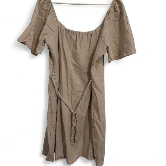 Abercrombie & Fitch linen/cotton blend front button-down tie waist mini dress - Picture 3 of 3